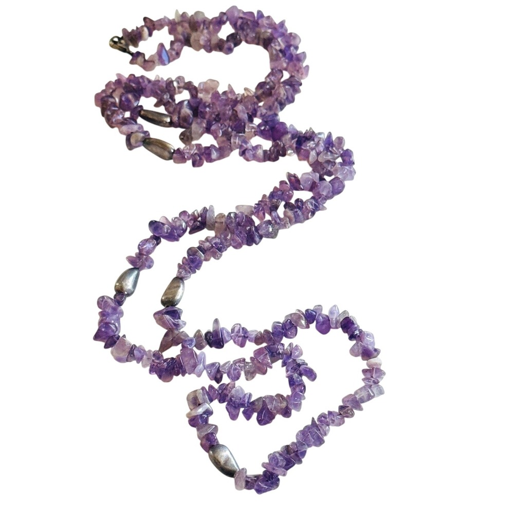 VTG purple Amethyst Necklace beads Genuine Natural Sterling silver 925 40"